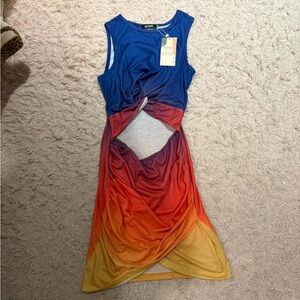 Casual Crewneck Bodycon Tank Dress Cutout Twist